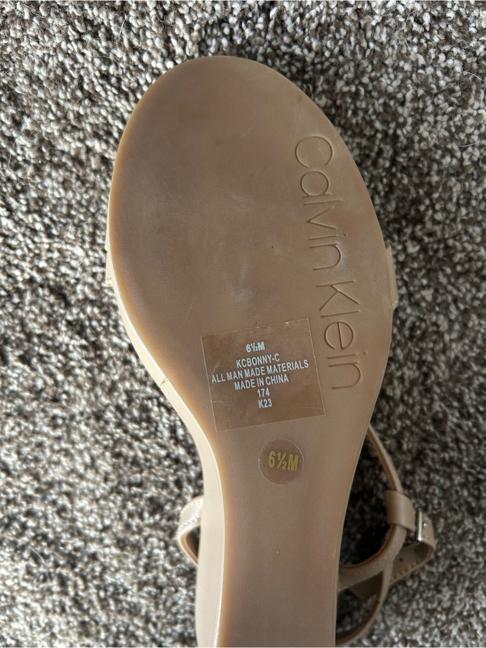 Calvin Klein Nude Beige Matte Finish  Slingback Wedge Sandals Size 6 1/2 - Picture 5 of 7